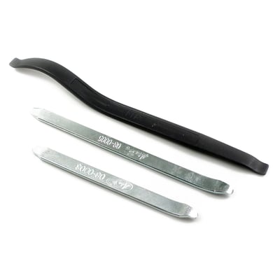 Cold forged steel; Includes 15" (38cm), 11" (27cm) and 8.5" (21.5cm) curved tire irons