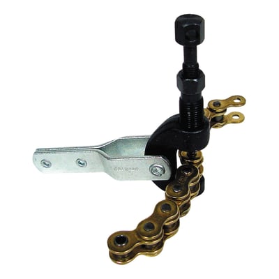 For 420 to 530 chains. Will push pin completely through link / side plate. Pin is heat treated. 
Note: For replacement parts see 547086 pin, 547087 spring, 547093 extractor bolt and 547094 body bolt.