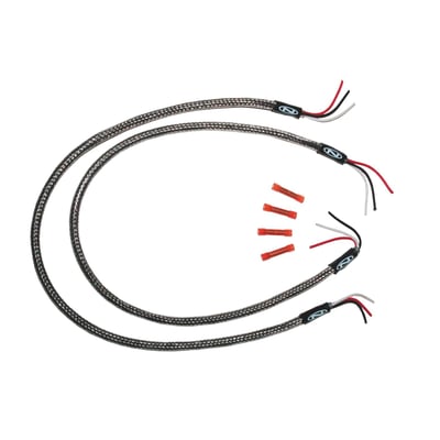 24" (61cm) long. For handlebar mounted turn signals. Fully assembled wiring harness with braided stainless steel hose. Ready to install.