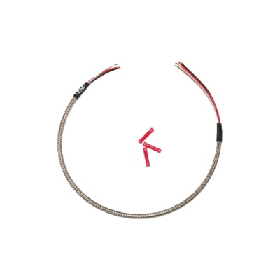 18" (45.7cm) long. Comes fully assembled with everything you need to install. Braided stainless steel harness is covered in a clear PVC layer that does not crack or turn yellow.