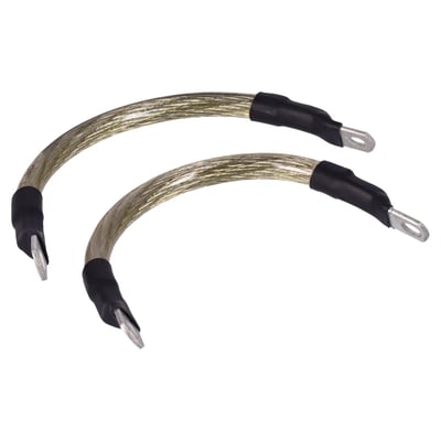 '- With a translucent (see-through) clear protective cover 
- 4 gauge (5.19mm diameter) wire with more than 1550 strands of individual wires making it very flexible 
- Lugs are silver tinned and come with 1/4" (6.4mm) and 5/16" (7.9mm) holes