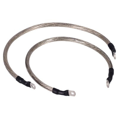 '- With a translucent (see-through) clear protective cover 
- 4 gauge (5.19mm diameter) wire with more than 1550 strands of individual wires making it very flexible 
- Lugs are silver tinned and come with 1/4" (6.4mm) and 5/16" (7.9mm) holes