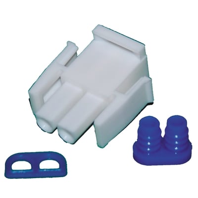 AMP Mate-n-Lock watertight and interlocking connectors. Used on motorcycles by OEM manufacturers since the mid 80's and still to be found on many bikes today. All connectors include watertight seals. 

Note: Male Plug pins, available as 548186, must be purchased separately. 
Note: 548175 for the matching 2-pin female style receptacle plug.