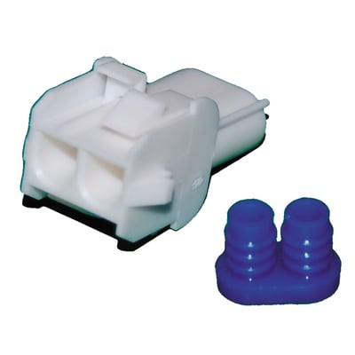 AMP Mate-n-Lock watertight and interlocking connectors. Used on motorcycles by OEM manufacturers since the mid 80's and still to be found on many bikes today. All connectors include watertight seals. 

Note: receptacle pins, available as 548187, must be purchased separately. 
Note: 548174 for the matching 2-pin plug with male style plug pins. .