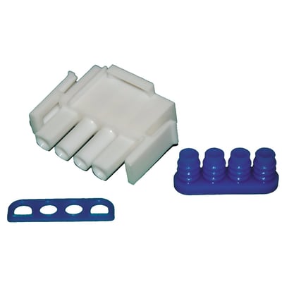 AMP Mate-n-Lock watertight and interlocking connectors. Used on motorcycles by OEM manufacturers since the mid 80's and still to be found on many bikes today. All connectors include watertight seals. 

Note: Male Plug pins, available as 548186, must be purchased separately. 
Note: 548179 for the matching 4-pin female style receptacle plug.