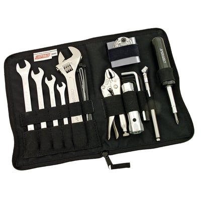 Metric sizes. This is an upgrade to your standard on-board tool kit. Included are powerdrive combination wrenches plus a host of other essentials. Suitable for more comprehensive roadside repair or maintenance.