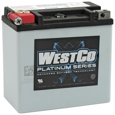 High quality AGM (Absorbed Glass Mat) sealed batteries of the WestCo Platinum Series. Maintenance free. No liquid. Vibration and heat resistant and a very low self discharge rate. Will out-power virtually all conventional flooded lead-acid and gel batteries of identical dimensions. 
Dimensions: Length 147.5mm X Width 84mm X Height 149.3mm. 
OEM replacement reference 65948-00B, 66000206. 