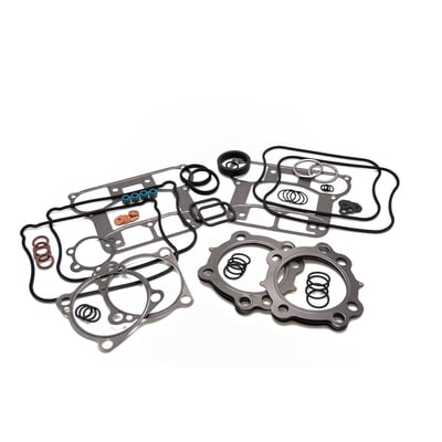 With 3.50" bore MLS (Multi-Layer-Steel) .040" thick head gaskets. The SLS (Single-Layer-Steel) cylinder base gaskets and SLS rocker cover gaskets used in these sets are .020" thick and have .001" of high temperature viton rubber coating on both sides. 
Kit comes with all gaskets, seals and o-ring for a complete top end rebuild.