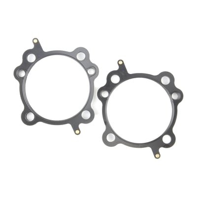 .030" thick MLS (Multi Layer Steel). Consists of a top and bottom layer of embossed stainless steel with both side coated with 250°C high temperature polymer rubber layer. The inner ring(s) are also stainless steel. The gasket layers are rivited together, outside the gasket surface, for ease of installation. The outer layers are embossed and both sides coated with a 250°C resitant polymer rubber layer. MLS head gaskets eliminate the use of dowel pin o-rings.