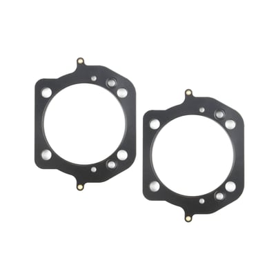 .027" thick MLS (Multi Layer Steel). Consists of a top and bottom layer of embossed stainless steel with both side coated with 250°C high temperature polymer rubber layer. The inner ring(s) are also stainless steel. The gasket layers are rivited together, outside the gasket surface, for ease of installation. The outer layers are embossed and both sides coated with a 250°C resitant polymer rubber layer. MLS head gaskets eliminate the use of dowel pin o-rings.