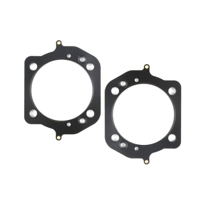 .030" thick MLS (Multi Layer Steel). Consists of a top and bottom layer of embossed stainless steel with both side coated with 250°C high temperature polymer rubber layer. The inner ring(s) are also stainless steel. The gasket layers are rivited together, outside the gasket surface, for ease of installation. The outer layers are embossed and both sides coated with a 250°C resitant polymer rubber layer. MLS head gaskets eliminate the use of dowel pin o-rings.