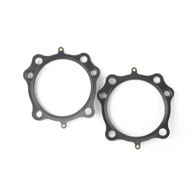 .030" thick MLS (Multi Layer Steel). Consists of a top and bottom layer of embossed stainless steel with both side coated with 250°C high temperature polymer rubber layer. The inner ring(s) are also stainless steel. The gasket layers are rivited together, outside the gasket surface, for ease of installation. The outer layers are embossed and both sides coated with a 250°C resitant polymer rubber layer. MLS head gaskets eliminate the use of dowel pin o-rings.
