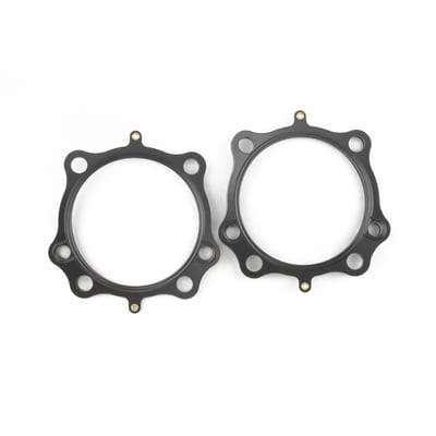 .045" thick MLS (Multi Layer Steel). Consists of a top and bottom layer of embossed stainless steel with both side coated with 250°C high temperature polymer rubber layer. The inner ring(s) are also stainless steel. The gasket layers are rivited together, outside the gasket surface, for ease of installation. The outer layers are embossed and both sides coated with a 250°C resitant polymer rubber layer. MLS head gaskets eliminate the use of dowel pin o-rings.
