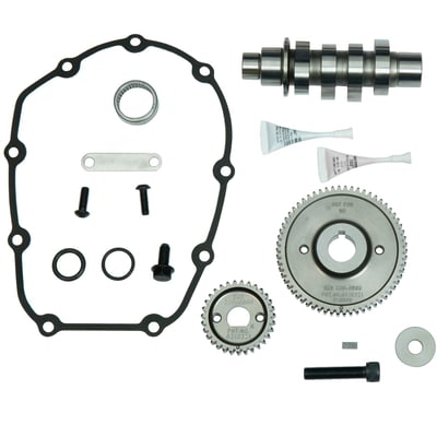 Bolt-in 100 HP cam. Compatible with all stock components but requires free-breathing air filter & exhaust mufflers. With each cam change S&S recommends their 583903 Precision tappet assembly set. Camshaft & gear kit includes camshaft, drive gear and driven gear on camshaft. Includes all required bearings, o-rings and hardware. Gear drive cams provide improved valve timing accuracy and more mechanical sound, when compared to chain driven cams. 

Note: For best performance it is, like with all performance cams, recommended to use a free breathing air cleaner and exhaust system. 
Note: With each cam change S&S recommends their 583903 Precision tappet assembly set. 
Note: See the printed or online Motorcycle Storehouse catalog for the S&S camshaft specification chart.