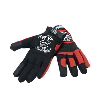 The WCC classic sturdy Riding gloves. The upper features the iconic WCC choppers logo and the inner palm has the “pay up socker” logo printed. These gloves are strengthened on the point they have to endure the most.
