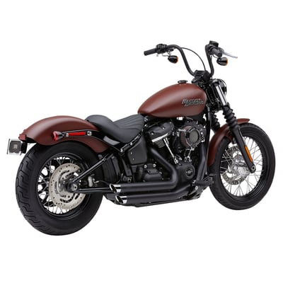 Black with chrome end caps. A classic Hot Rod 2 into 2 system with cutting edge features. Comes with full size 2 1/2" diameter, full length heat shields that wrap 222° around the exhaust pipe. Complete with chrome plated billet tips. A special 'power port' is used in both long and short Speedster exhaust pipes. The power port connects both mufflers for increased midrange and bottom end torque. Removable baffles give a great deep sound, with optional quiet baffles available. 
Note: See 915520 for the optional quiet baffle. 
Note: See 915523 for the standard replacement baffle.