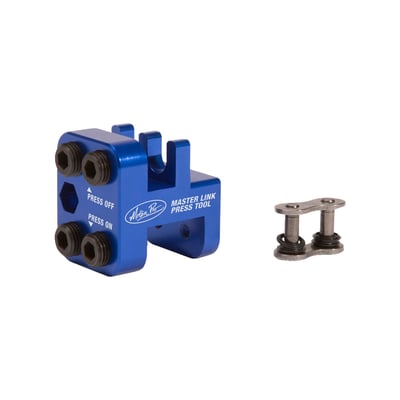 Used to quickly press-on and off master link side plates on clip-style chains. Works on all 520, 525 and 530 clip-style non-riveted chains. Lightweight billet aluminum with durable blue anodized finish and laser engraved markings.
Note: Not for use in breaking riveted master links.