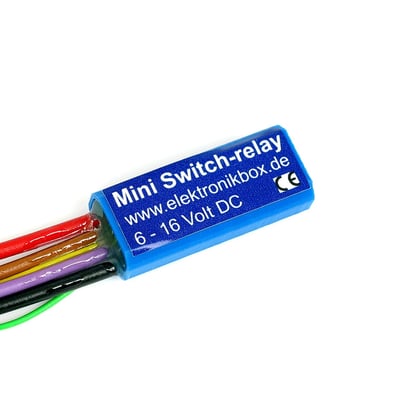 Push button controlled switching between high and low beam. With two power outputs of 60W each. Another option is switching on/off 120W total. Works with 7-18 Volt. Dimensions: 38mm x 16mm x 11mm.