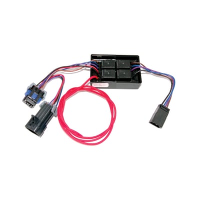 Wiring harness for connecting a trailer to the bike. These trailer isolator wiring harnesses isolates the electronics for the trailer from the motorcycle. The trailer isolator wiring comes with relays, which are triggered by the bike. But actual current is drawn directly from the battery so there is no current draw to interfere with the bike´s electrical system. The 4-wire isolator harness comes with a molded flat 4-pin connector, left/brake, right/brake, run & ground.