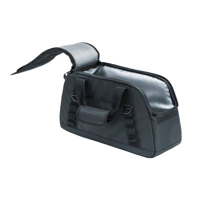 In the heat of a blazing summer's day this is what you need. Holds up to a 12-pack of bottles or 18-pack of cans, plus ice. Inner high density insulated lining is waterproof sealed so any moisture stays inside the cooler. Includes an adjustable and removable shoulder strap, zippered opening and bottle opener. Fits virtually any OEM saddlebag. Dimensions approx. 17.5" long x 6" wide x 9" high.