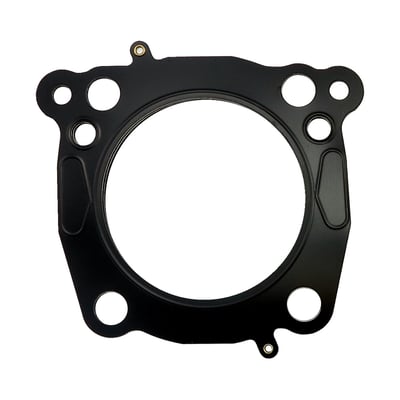 .030" MLS (Multi Layer Steel). Gasket bore is 4.220". 
MLS (Multi Layer Steel) explained: MLS consists of a top and bottom layer of embossed stainless steel with both side coated with 250°C high temperature polymer rubber layer. The inner ring(s) are also stainless steel. The gasket layers are rivited together, outside the gasket surface, for ease of installation. The outer layers are embossed and both sides coated with a 250°C resitant polymer rubber layer. MLS head gaskets eliminate the use of any dowel pin o-rings.