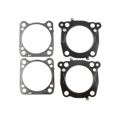 .027" MLS (multi Layer Steel) head & .014" RCS (Rubber Coated Steel) base gaskets. 
4.500" bore. 
For water & oil cooled heads. 
Heads must be plugged. 
No embossing on heads for water or oil cooling ports but for bore & oil drain only. 
Therefore heads must be plugged or welded in all cases. 
Kit to service one engine.