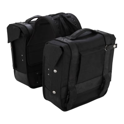 Black CORDURA® with leather paneling for support; Adjustable yoke centre section (recommend using universal support brackets); Dimensions 11.5" wide x 12.5" high x 5" deep