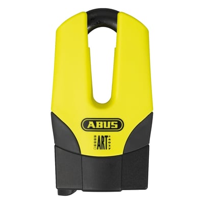 A basic but strong brake rotor lock with Security Level 15. Comes with a double bolted shackle in the lock body and a tempered hardened steel bolt. Rubberized coating. Includes 2 keys. With memory reminder clip to remove the lock before departure. With 11mm bolt and weighs 604 grams.