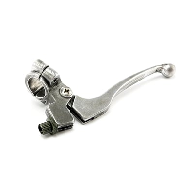 Aluminum. With a ball end lever. Semi un-polished stone washed cast finish. For 22mm (7/8") diameter handlebars. 3/8" medium brake cable hole. Small in-house productions make these sand-cast products true handmade pieces of art with a not-so-everyday-design ready to spark your imagination.