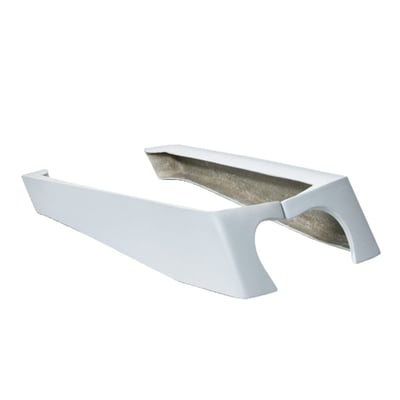 Hand-laid fiberglass, grey gelcoat finish; for OEM hard saddlebags; dual cut for exhaust