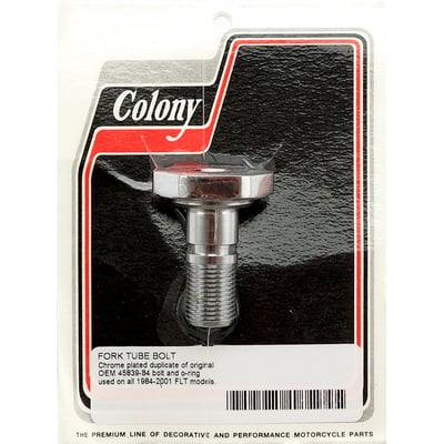Direct replacement for the stock fork tube cap bolts as used in 41mm fork tubes. 
Cap bolts screw into the fork tube plugs of 41mm forks. 
High quality USA made. 
OEM replacement reference 45839-84