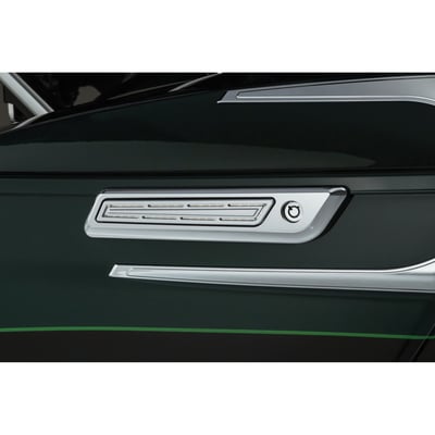 LED board with chrome aluminum base; Red run/turn/brake functionality for increased side-view visibility; Easy to install with incl. plug-&-play wiring harness; direct replacements for the stock reflector on factory saddlebag hinge covers; chip-on-board LED technology for higher intensity output than standard LEDs, uniform light production & superior thermal performance (longevity)