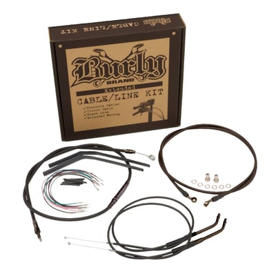 Black cables. For Burly 14" T-bars. Installing a higher bar will usually require a longer throttle cable or e-throttle extension, clutch cable, brake line and wiring extensions. Burly composed this model specific kit to included is everything you need, not more, to make the handlebar conversion quick & painless. When in specific applications lines can/must be re-used this will be mentioned in the Burly installation instructions as included with each extension kit. Kit comes with cable housings in black vinyl.