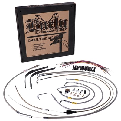 Braided stainless steel cables; incl a bar length specific extended brake line, an extended clutch line and extended wiring