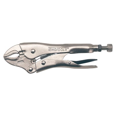 300mm long. 50mm jaw length. Nickel plated adjustable self-locking grip pliers, power pliers or also called vice grip pliers. Comes with regular serrated 'pipe grip' jaws.