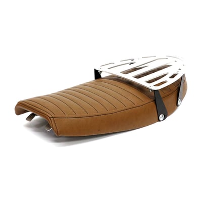 Scrambler seat with luggage rack; Dark brown seat; seat foam 40 mm thick; synthetic leather; ABS plastic base
