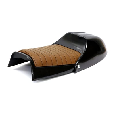 Cafe Racer seat; Dark brown seat & unpainted black seat pan; seat foam 40 mm thick; synthetic leather; seat pan ABS plastic