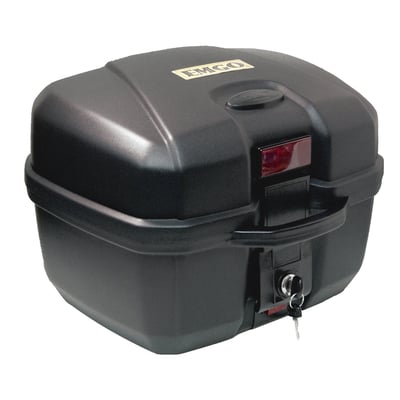 Top case designed to fit most luggage racks. Includes lock, 2 keys and mounting hardware. Approx. dimensions: 16-1/2" (41.9cm) high x 12" (30.5cm) wide x 11" (27.9cm) long. 

Note: Replacement parts are available as 580487 mount bracket repair kit and 580488 lock repair kit.