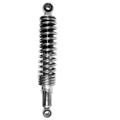 Chrome springs. 5-position pre-load adjustable. OEM style reproduction rear shock absorbers for stock style replacement.