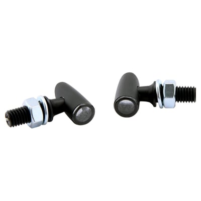 For front position light use. White LED lighted. Universal miniature lighting module. Comes with a tinted lens and a black metal body with M8 x 18mm long threads. ECE approved for front use. Dimensions: 11mm diameter lens x 20mm wide x 24mm deep. Weight 20 grams each.