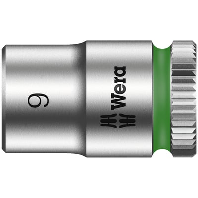 8790 HMA. 1/4" drive for hex bolts and nuts. 
Chrome vanadium with a brushed chrome plated finish and color
coded for finding the right size quickly. 
Knurled at the base for easier manual turning. With ball intercept ring. 
Overall socket length 23mm. 
Note: Not compatible with impact wrenches. 
Size: 9.0
