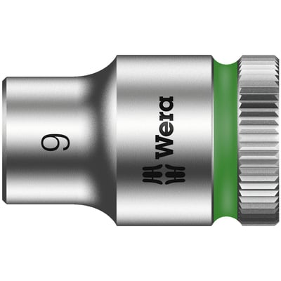 8790 HMB. 3/8" drive for hex bolts and nuts.
Chrome vanadium with a brushed chrome plated finish and color
coded for finding the right size quickly. Knurled at the
base for easier manual turning. With ball intercept ring.
Overall socket length 29 to 32mm depending on size.
Note: Not compatible with impact wrenches.
Size: 9.0