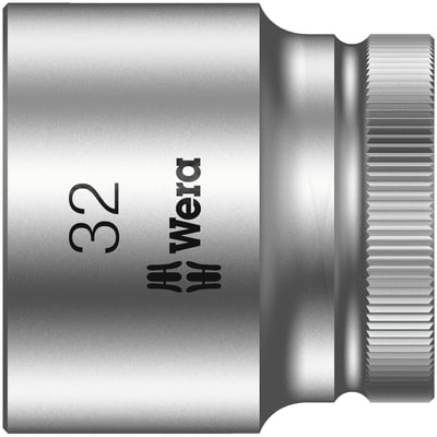 8790 HMC. 1/2" drive for hex bolts and nuts. 
Chrome vanadium with a brushed chrome plated finish and color
coded for finding the right size quickly. Knurled at the
base for easier manual turning. With ball intercept ring. 
Note: Not compatible with impact wrenches. 
Size: 32.0. 
Overall socket length 42mm.