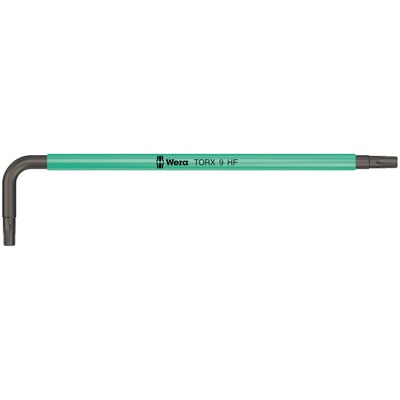 967 SL TORX HF. Torx® L-key for installing Torx®
bolts. With holding function and BlackLaser surface
finish. The color coded thermoplastic sleeve enables
fast color-size identification, the sleeve includes size
print. Manufactured from round material for comfort,
the sleeve provides additional comfort in cold weather.
Size: TX9. 
Overall length: 79mm. 
Short arm: 16mm. 
Color: Turquoise.