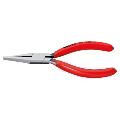 Overall length: 140mm. 
Weight: 75 gram. 
Manufactured from special forged tool steel that is
multi-stage oil hardened. Also called Precision Mechanic
Pliers. Comes with flat jaws with pointed tips. The cutting
edges are additionally precision induction hardened to
approx. 60 HRC. Cuts 2.5mm ø copper up to 1.6mm ø
mild steel. 
Comes with plastic coated grips, a polished head and black phosphate coating.