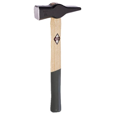 Weight: 1kg. 
Overall length: 360mm. 
With dual curved hickory wood handle. 
Head made from alloyed hardened and tempered steel with a black powder coated finish. Smooth ground face, cross peen ground rear and flat cheeks. Chamfered edges. Head and handle are connected with a ring wedge fixture.