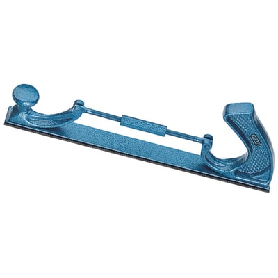 Weight 760 gram. 
Length: 355mm. 
Equipped with a rough file for working steel and aluminum. Body is made of aluminum with a steel adjuster and comes with a blue hammer-effect enamel finish. 
Note: Replacement file blades are optionally available as 582267 (rough) and 582266 (fine).