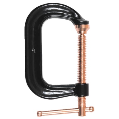 Jaw opening: 50-245mm. 
Max. throat depth: 150mm. 
Max. clamping force: 18kN. 
Weight: 5.49kg. 
Manufactured from original Bessey profiled drop-forged tempered steel. This offers a far higher tensile strength than cast iron versions which makes it lighter, handy, elastic and break-resistant. Comes with an zinc plated coating, the spindle is copper plated to prevent welding splatter from sticking.