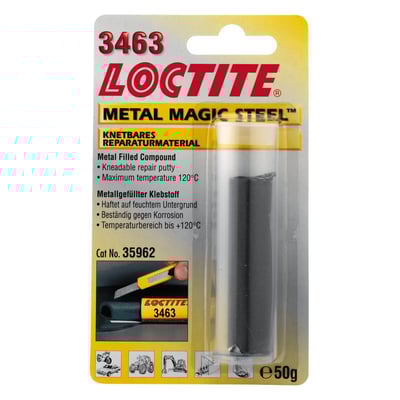 Paste. Tube 50 gram. One component. Black steel epoxy in a tube. Cut off a section, knead, and apply to leaking pipes, damaged equipment or to smooth out welds. Up to 120°C. Cures in 10 minutes.