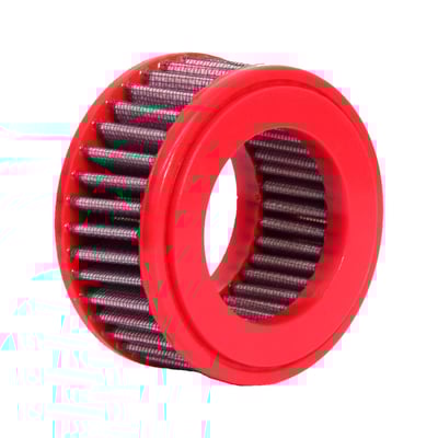 Dimensions: 99mm OD x 61mm ID x 51mm high. Round; 98mm outside diameter x 73mm inside diameter x 51mm deep. Universal for many 4" round & 933807, 933808, 933854, 933853 Rough Crafts air cleaner kits. 
'The Red Filter'. As used in Formula 1, Le Mans, Moto GP and World Superbike. Manufactured with a metallic mesh which contains multiple cotton layers of oiled filtration material. This allows improved air flow, sufficient for stock to all-out performance applications. To further help prevent small impurities enter the engine filtration oil is used to create a 'sticky' barrier which allows air flow but helps retains small particles up to 7 micron. All filters are precision made and continuously checked during production for the highest obtainable quality. Filters are washable and reuseable. EU made.
